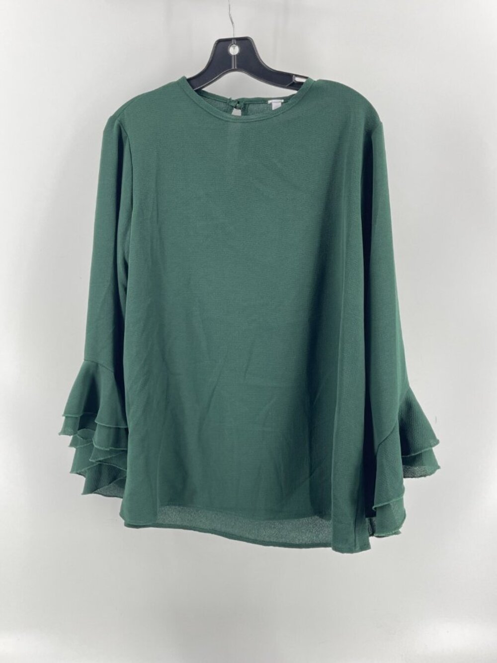 2 Hearts Women's Long Sleeve Green Top Shirt Ruffled Bell Long Sleeve Size Large - Picture 2 of 10